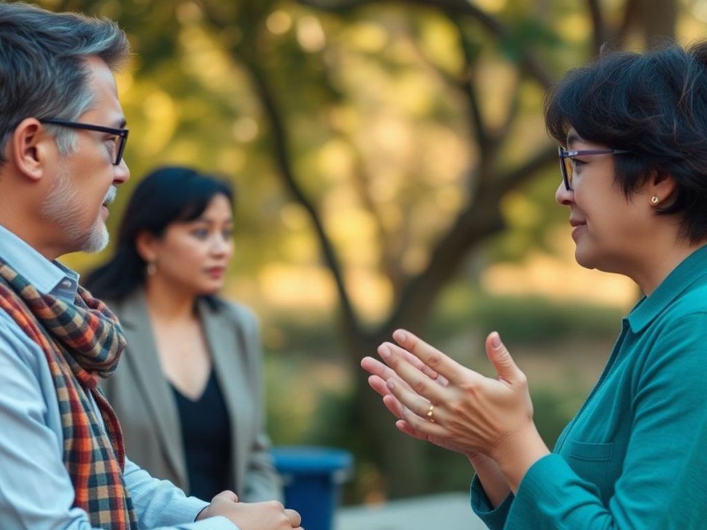 Negociere pacifică între două persoane într-un mediu calm.