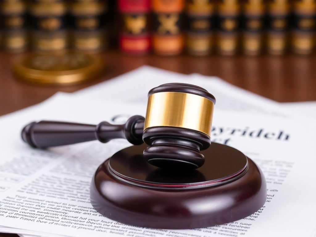 O imagine cu un ciocan și documente legale.