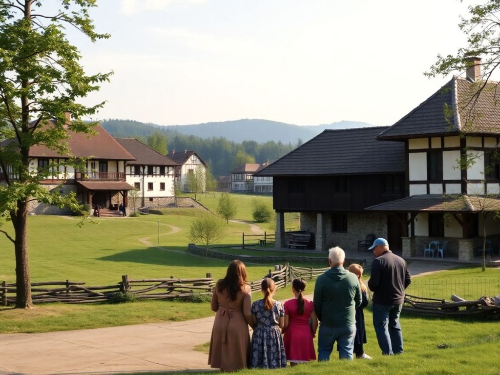 Peisaj românesc cu familie discutând despre succesiune.