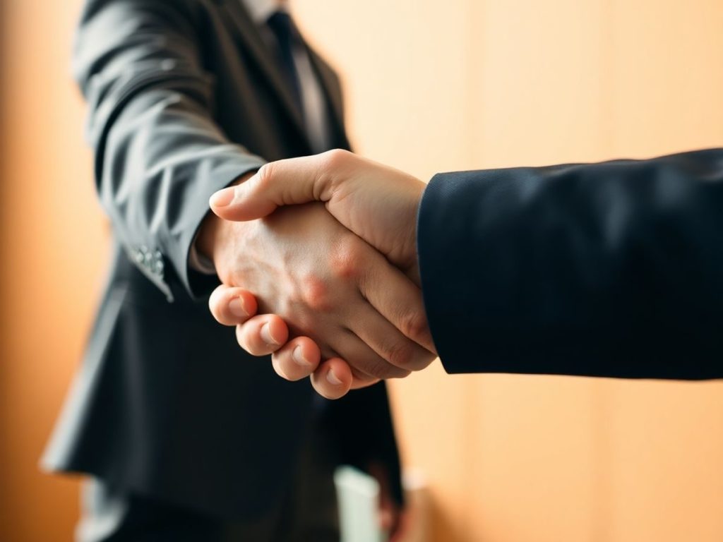 Doi bărbați dau mâna după un acord