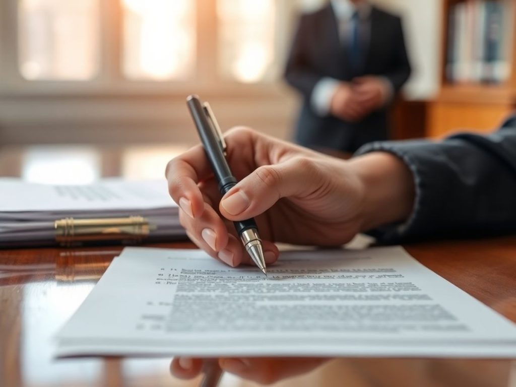 Mână semnând documente legale