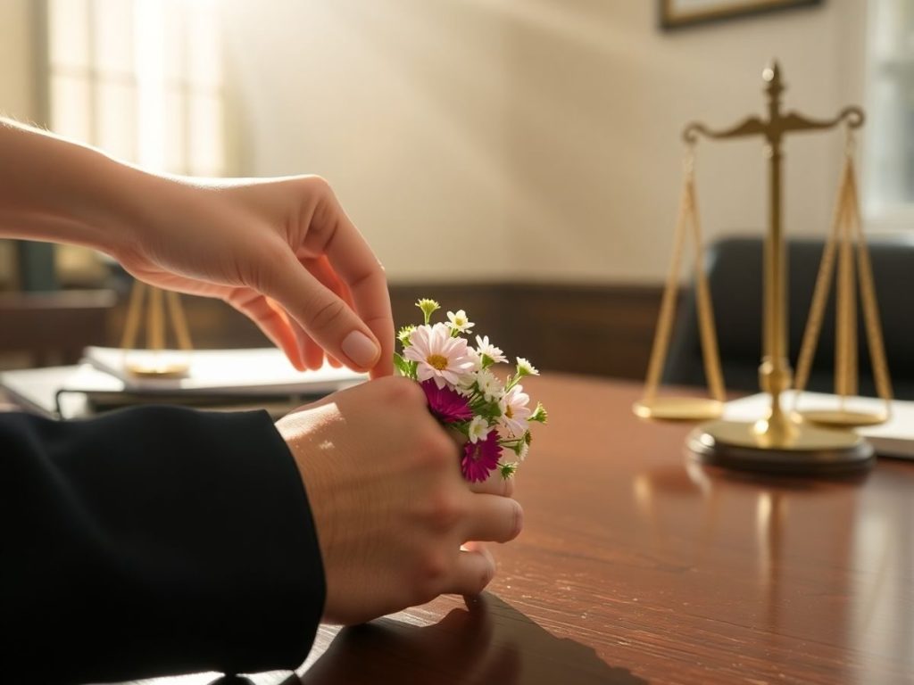 Mână oferind buchete de flori avocatei