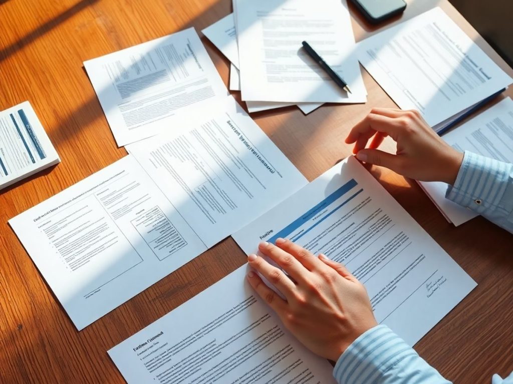 Persoană examinând documente de afaceri