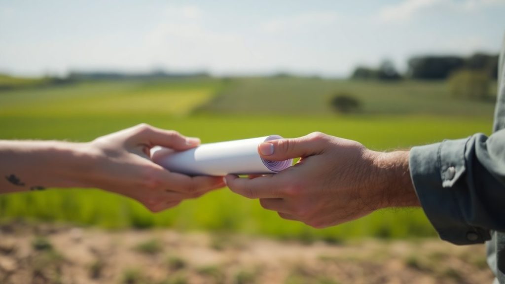 Mâini schimbând un document de teren.